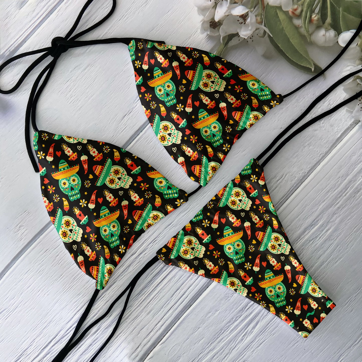 Skull Print Bikini Set - Backless Low Waist Swimsuit for Beach Halloween Cosplay - ZOOMNSTORE
