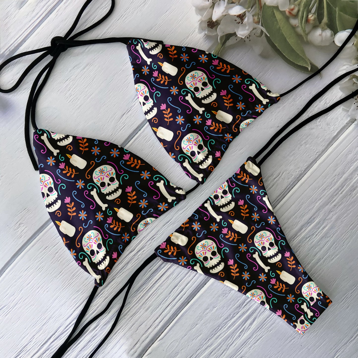 Skull Print Bikini Set - Backless Low Waist Swimsuit for Beach Halloween Cosplay - ZOOMNSTORE