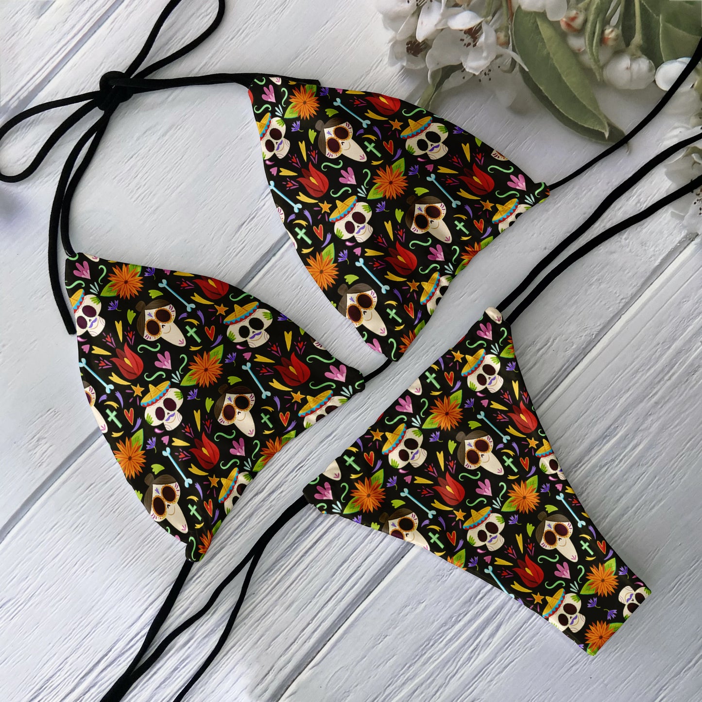 Skull Print Bikini Set - Backless Low Waist Swimsuit for Beach Halloween Cosplay - ZOOMNSTORE