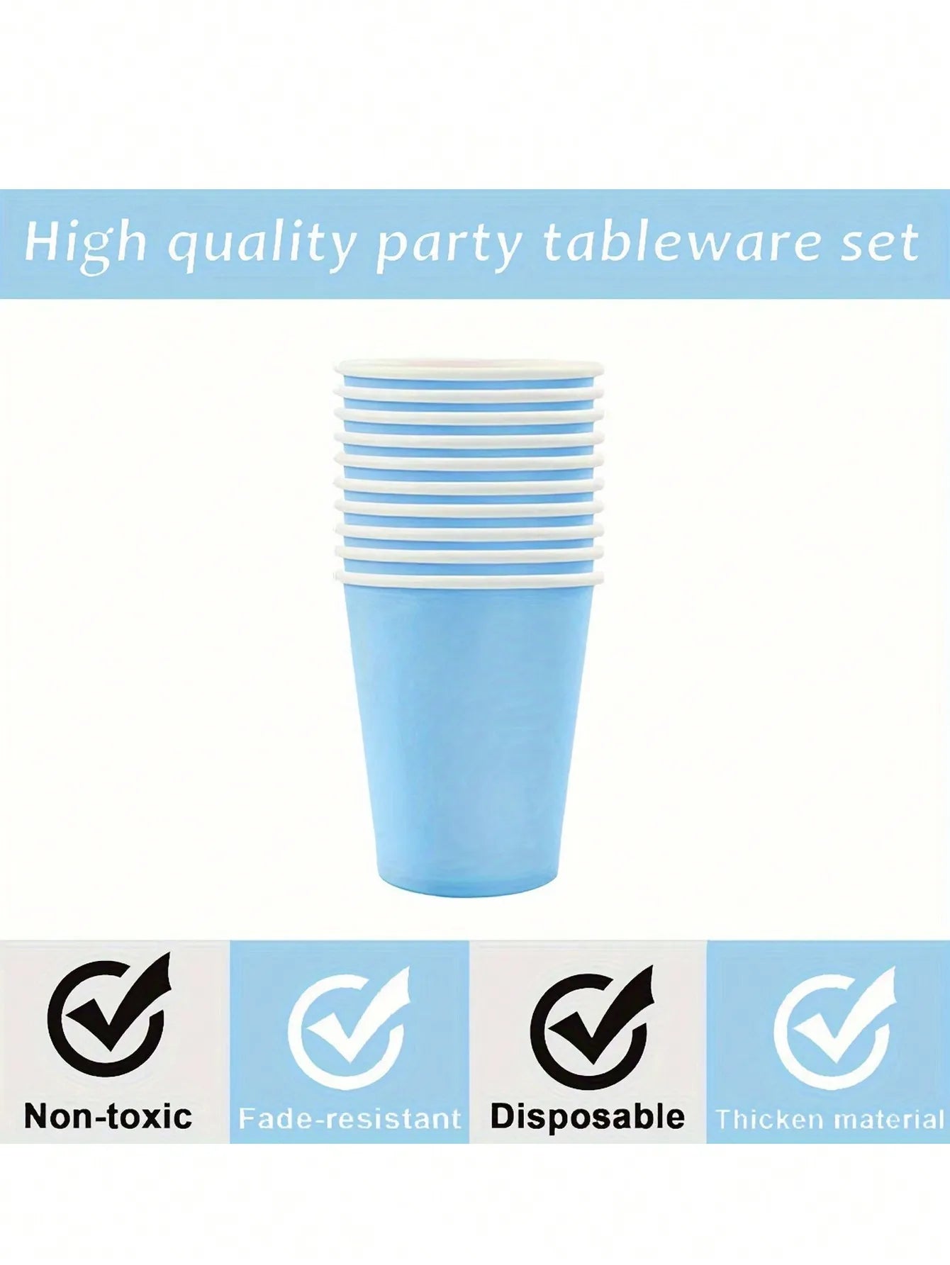 Sky Blue Party Supplies Set - Disposable Plates Spoons Forks Knives - ZOOMNSTORE