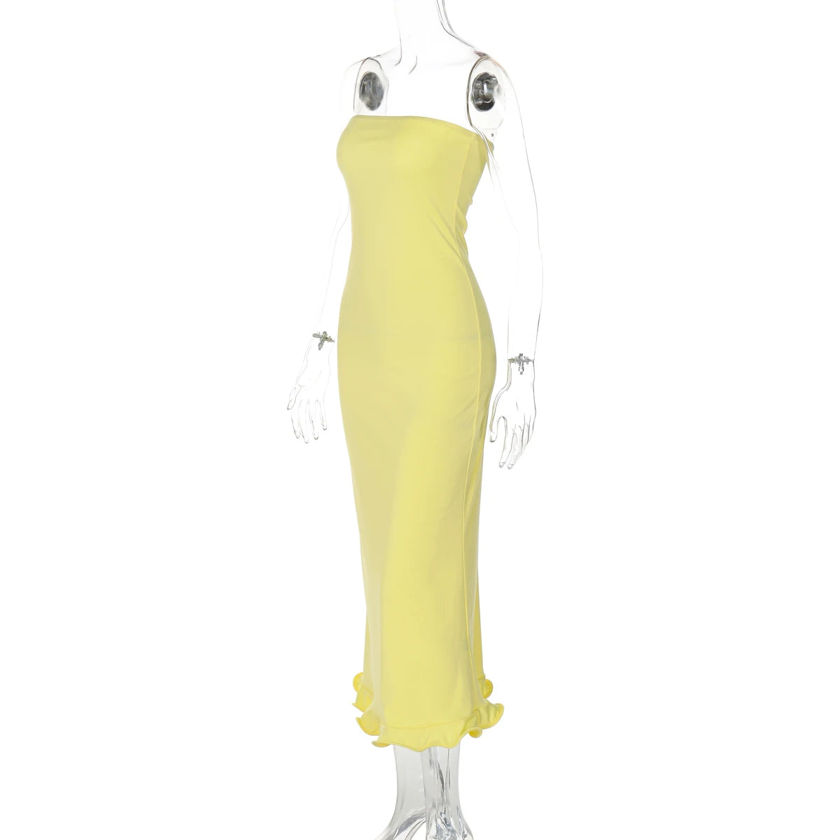 Sleeveless Ruffle Bodycon Midi Dress - Womens Solid Party Clubwear for Autumn Winter - ZOOMNSTORE