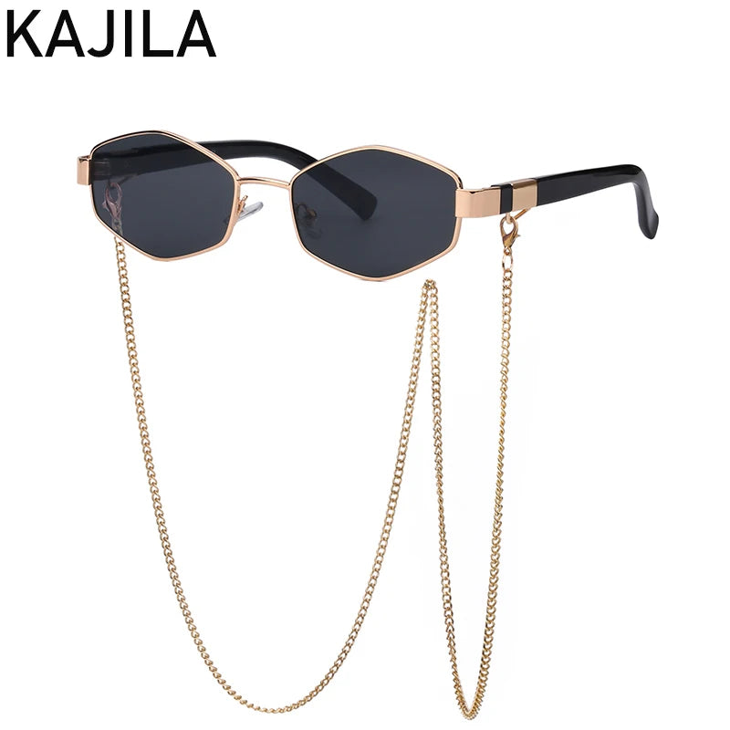 Hexagon Sunglasses with Chain - Luxury Punk Shades for Women - ZOOMNSTORE