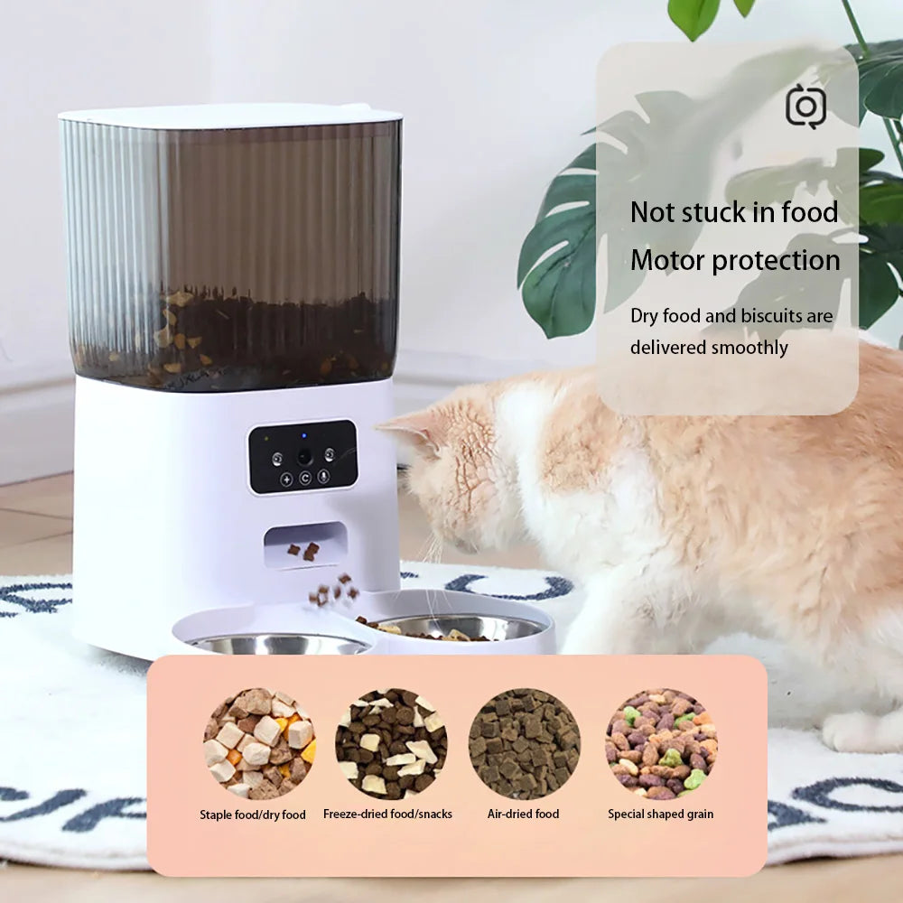 Smart Automatic Cat Feeder with Camera - 5L Double Bowls Pet Food Dispenser - ZOOMNSTORE