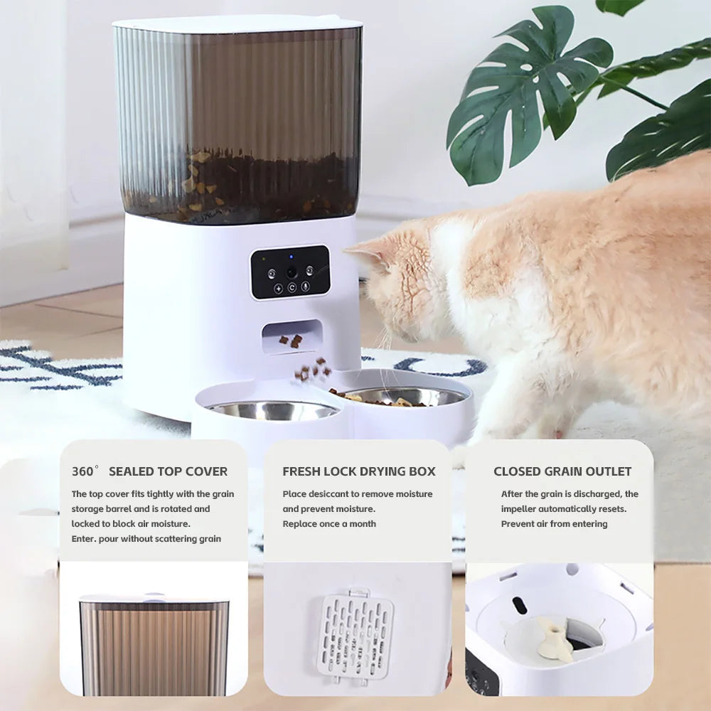 Smart Automatic Cat Feeder with Camera - 5L Double Bowls Pet Food Dispenser - ZOOMNSTORE