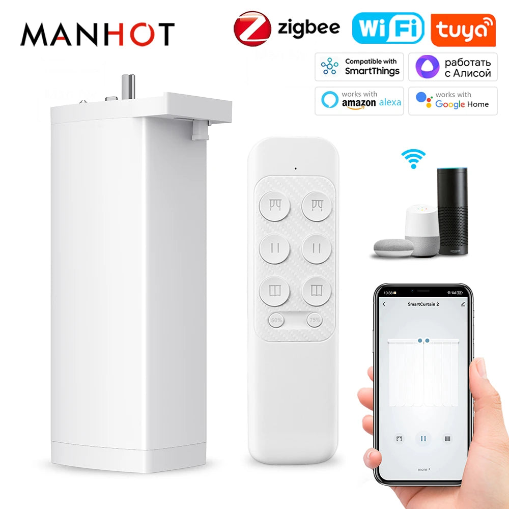 Smart ZigbeeWiFi Electric Curtain Motor - Silent Remote Voice Control with AlexaGoogle Home - ZOOMNSTORE