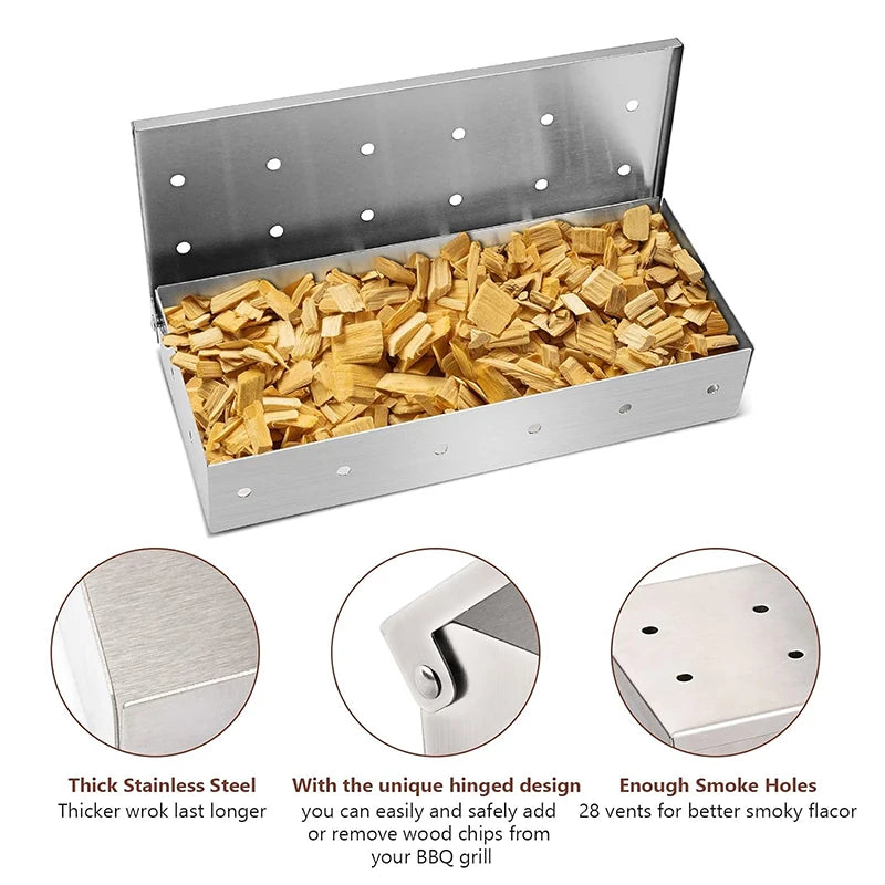 Smoker Box Stainless Steel | Heat Resistant Wood Chip BBQ Grilling Accessories - ZOOMNSTORE
