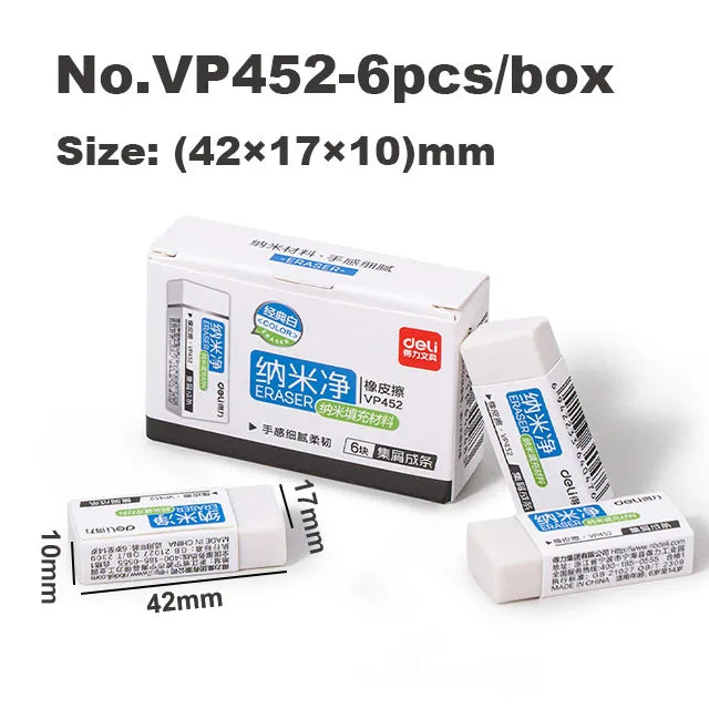 Deli 6pcs Eraser Set Pencil Rubber Soft for Kids Writing Art Drawing Sketches Exam White Erasers Correction Stationery - ZOOMNSTORE