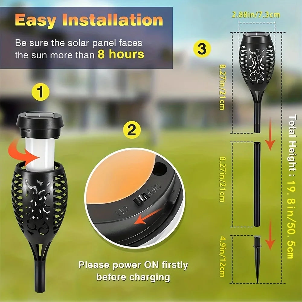 Solar Flame Torch Lights - Waterproof LED Outdoor Landscape Lamps for Garden Halloween Decor - ZOOMNSTORE