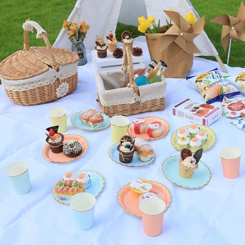 Solid Color Disposable Tableware - Pink Blue Baby Shower Birthday Party Supplies - ZOOMNSTORE
