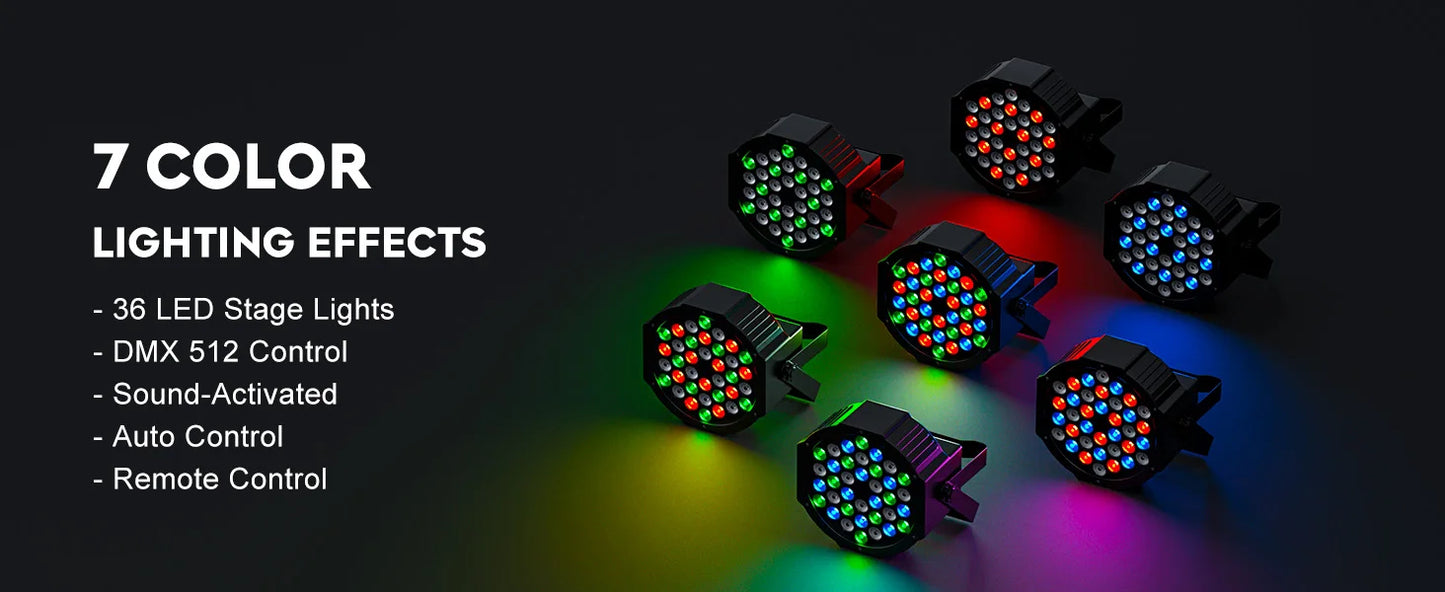 Somspot 4/8PCS 36LEDs RGB Par Lights Remote & DMX Control Stage Light Effect Projector for Church Wedding Party Club Music Live - ZOOMNSTORE