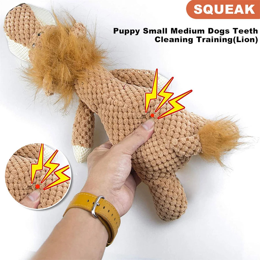 Squeaky Plush Dog Toy - Bite-Resistant Lion Wolf Elephant for Small Medium Dogs - ZOOMNSTORE