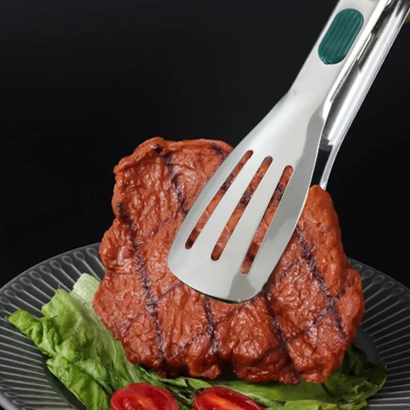 Stainless Steel BBQ Tongs - Non-Slip Silicone Handle Food Clip for Meat Salad and Baking - ZOOMNSTORE