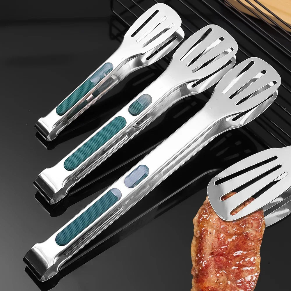 Stainless Steel BBQ Tongs - Non-Slip Silicone Handle Food Clip for Meat Salad and Baking - ZOOMNSTORE