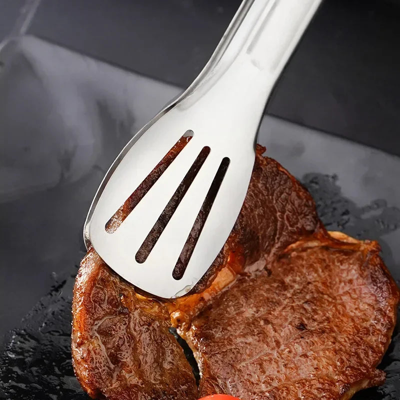 Stainless Steel BBQ Tongs - Non-Slip Silicone Handle Food Clip for Meat Salad and Baking - ZOOMNSTORE
