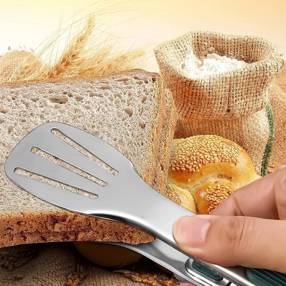 Stainless Steel BBQ Tongs - Non-Slip Silicone Handle Food Clip for Meat Salad and Baking - ZOOMNSTORE