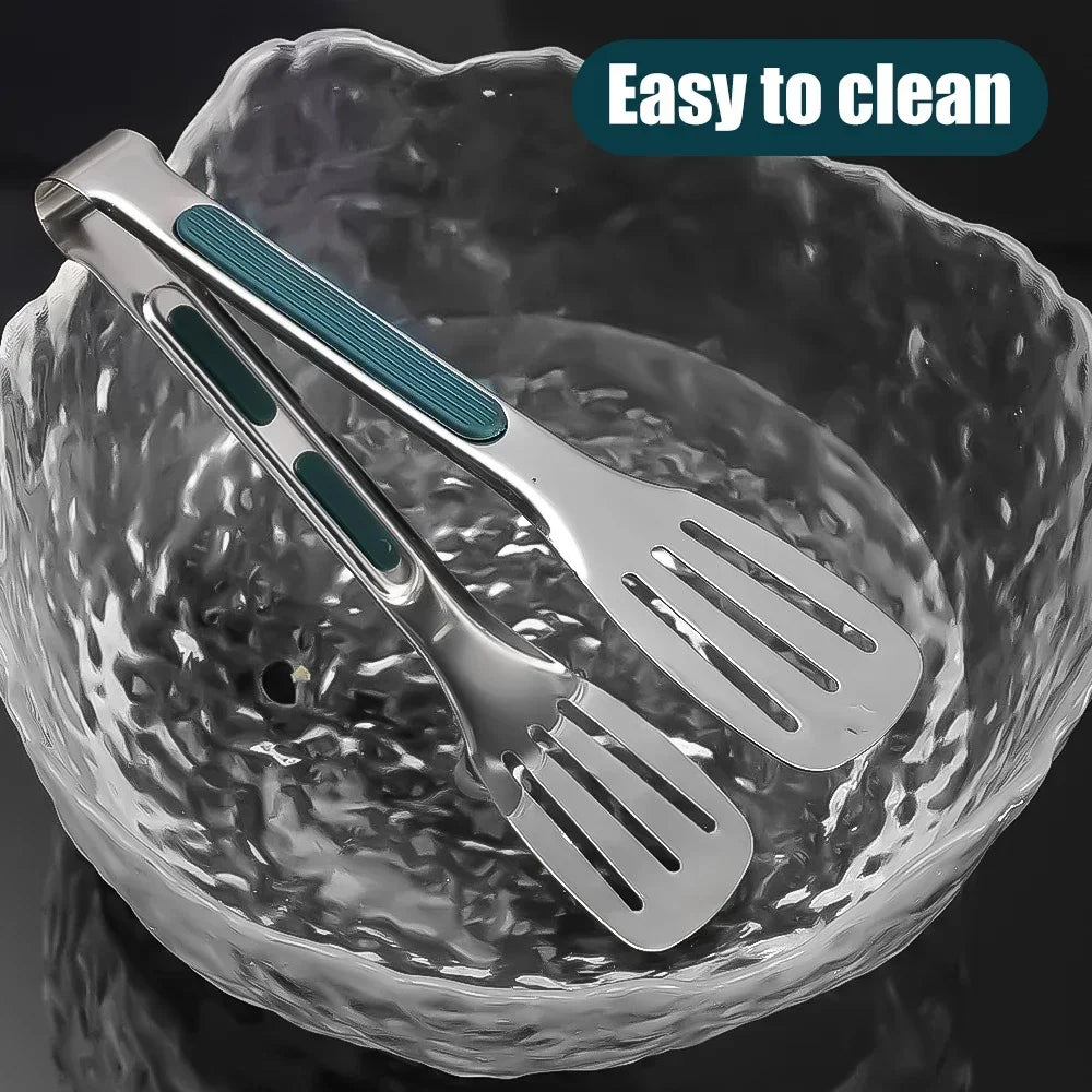 Stainless Steel BBQ Tongs - Non-Slip Silicone Handle Food Clip for Meat Salad and Baking - ZOOMNSTORE