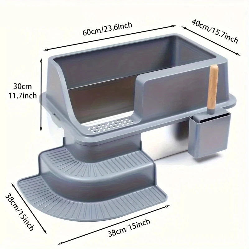 Extra Large 20L Stainless Steel Cat Litter Box - Splash-Proof Easy to Clean Odorless Toilet - ZOOMNSTORE