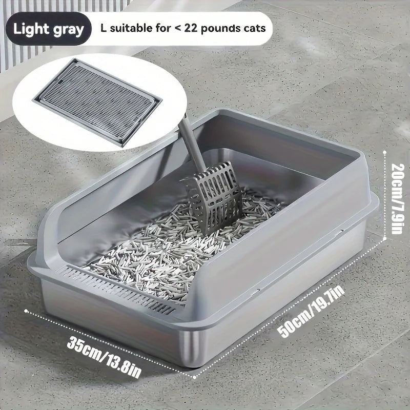 Extra Large Stainless Steel Enclosed Cat Litter Box with Lid - Leak-Proof High-Sided Litter Pan - ZOOMNSTORE