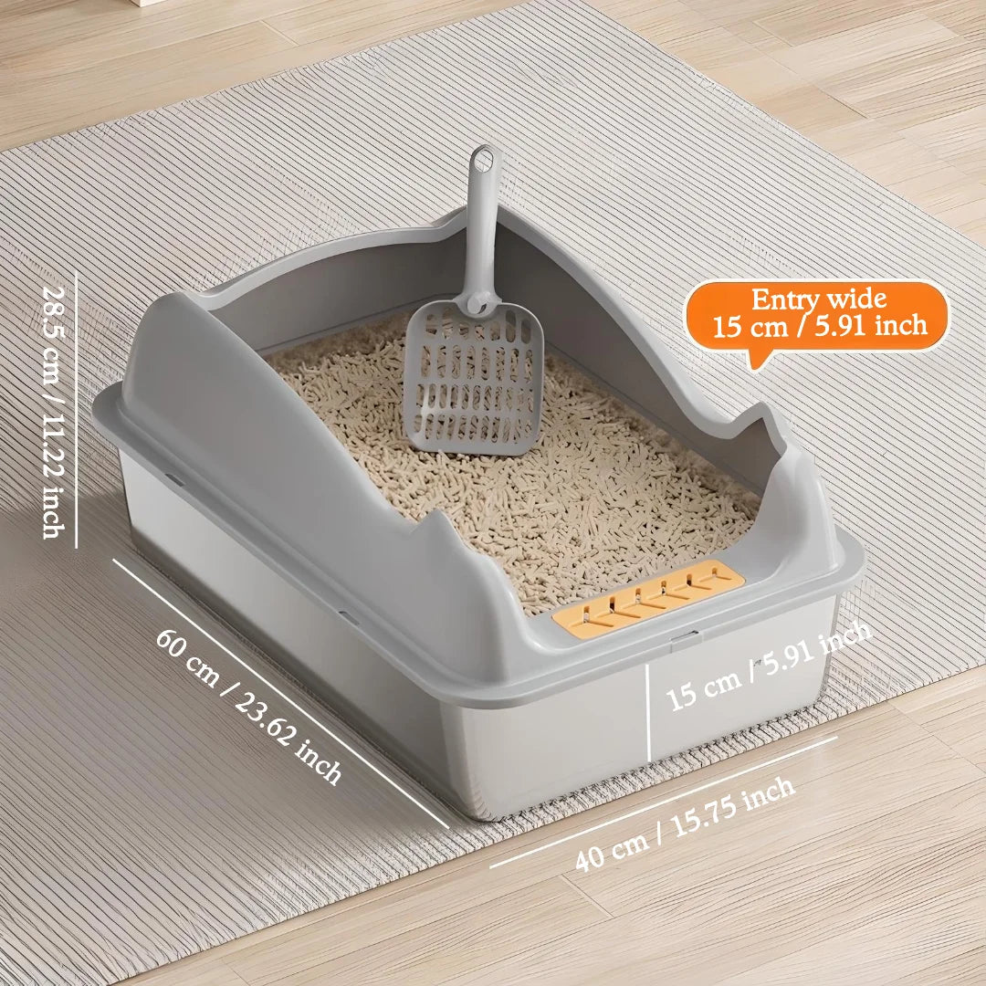 XL Stainless Steel Cat Litter Box with Lid - Easy Clean Odor-Free Anti-Leakage - ZOOMNSTORE
