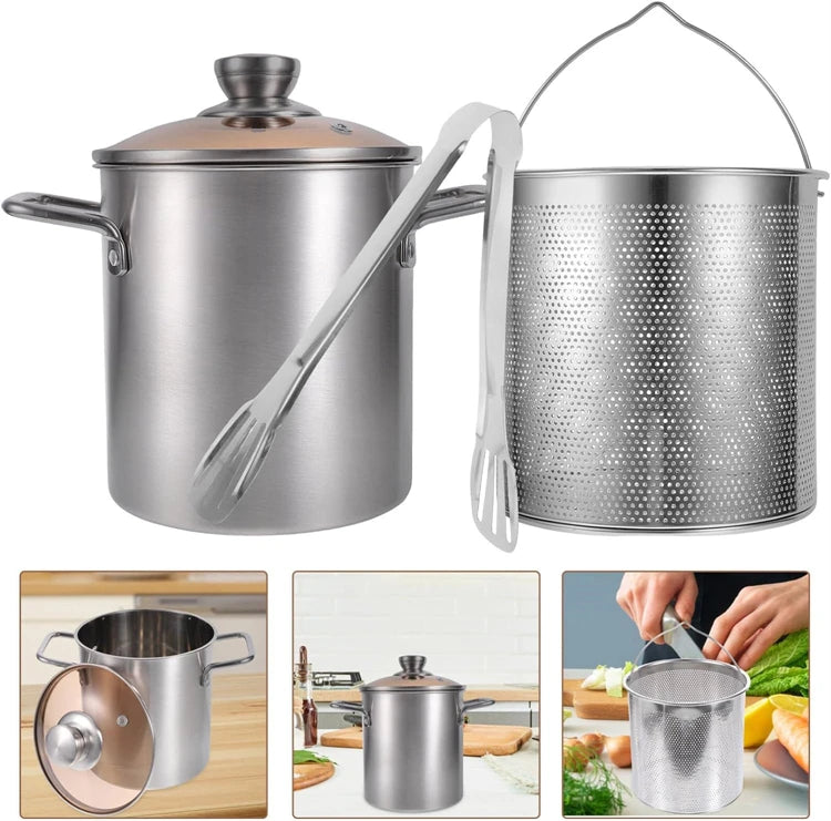 Stainless Steel Deep Fryer Pot with Lid Basket - Japanese Tempura Fryer JT230 - ZOOMNSTORE