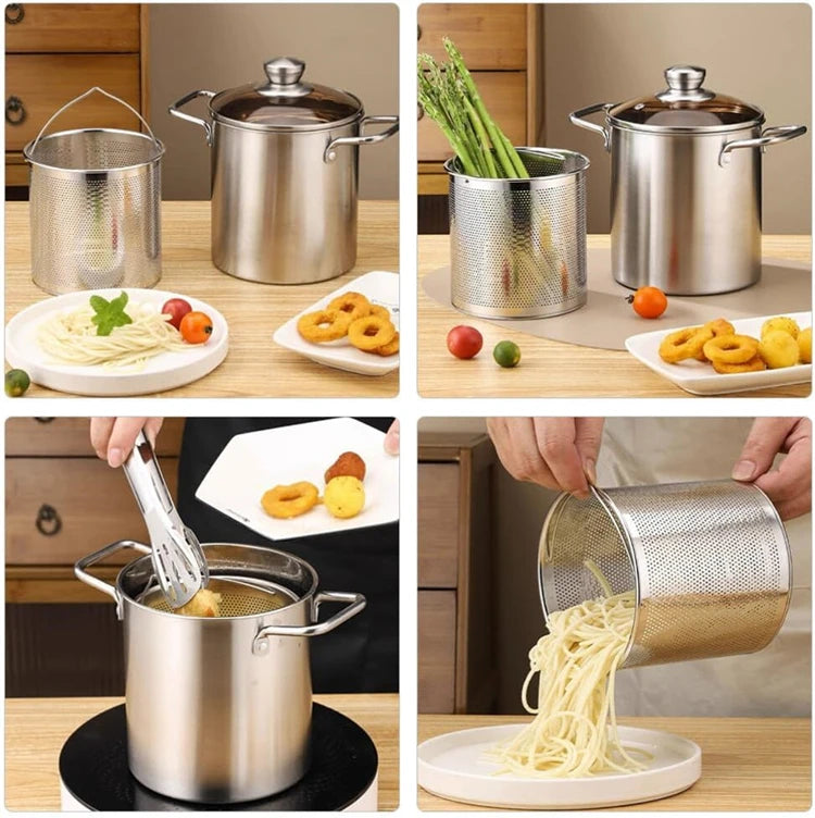 Stainless Steel Deep Fryer Pot with Lid Basket - Japanese Tempura Fryer JT230 - ZOOMNSTORE