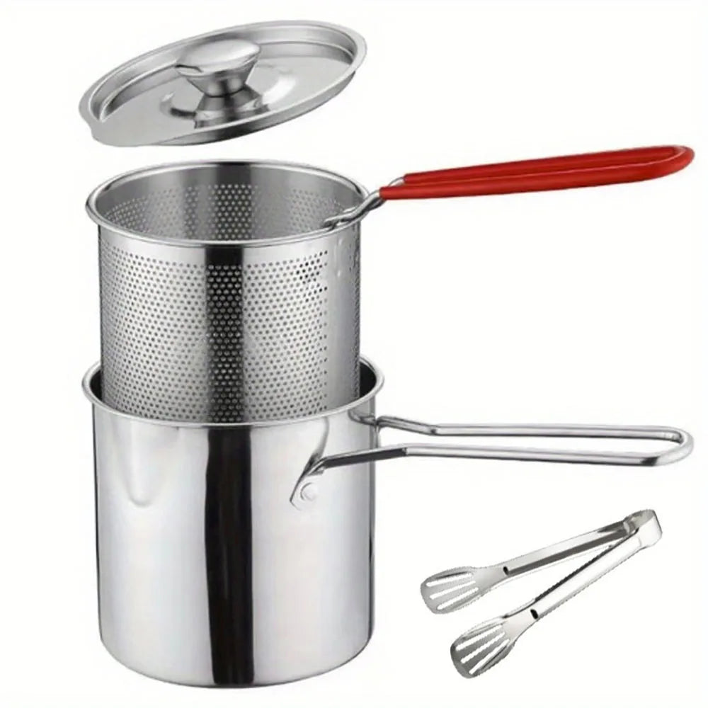 Stainless Steel Fryer Pot Set - 4 Piece Tempura Frying Basket - ZOOMNSTORE