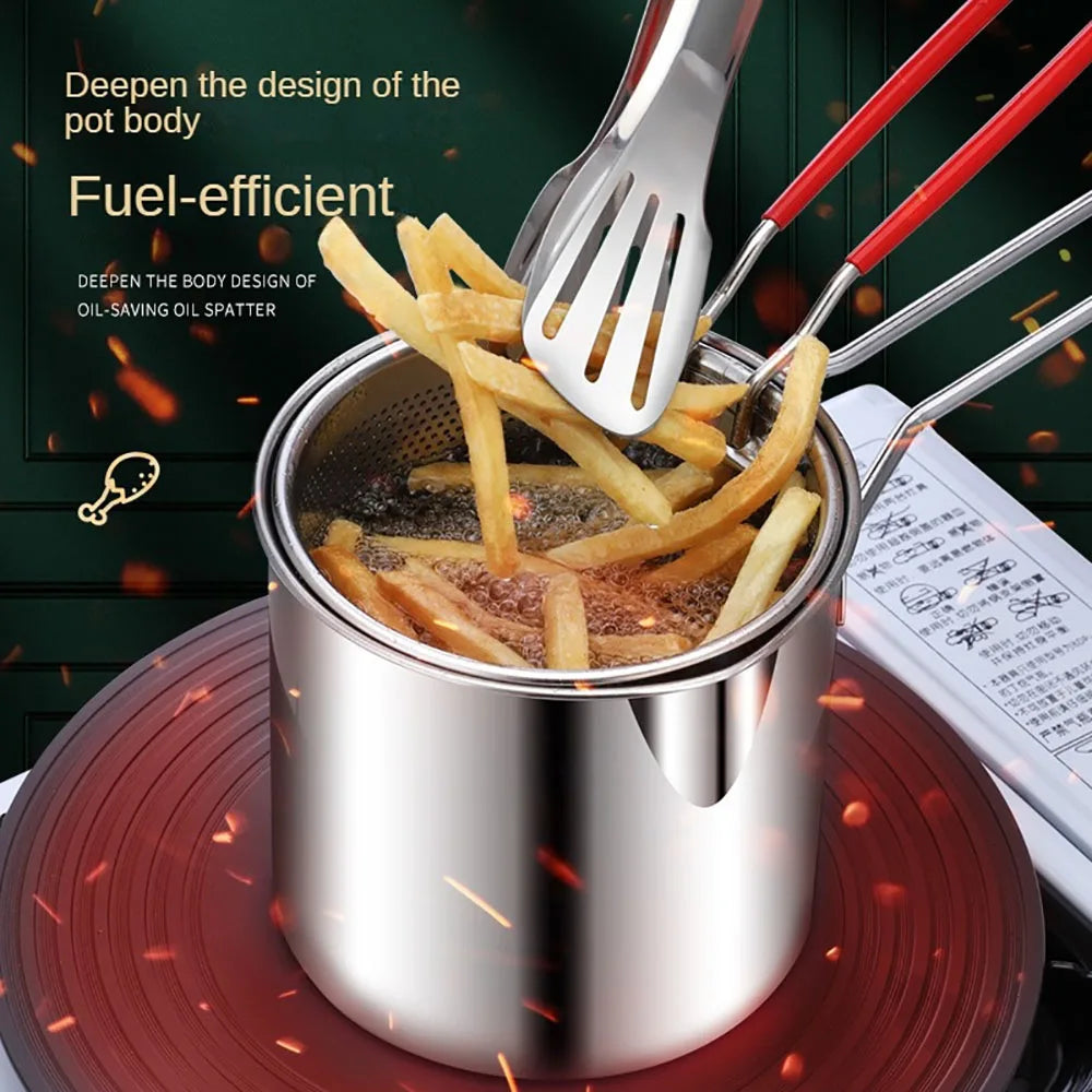 Stainless Steel Fryer Pot Set - 4 Piece Tempura Frying Basket - ZOOMNSTORE