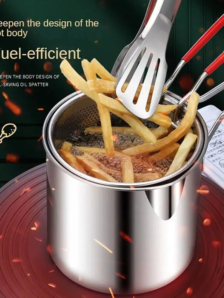 Stainless Steel Fryer Pot Set - 4 Piece Tempura Frying Basket - ZOOMNSTORE