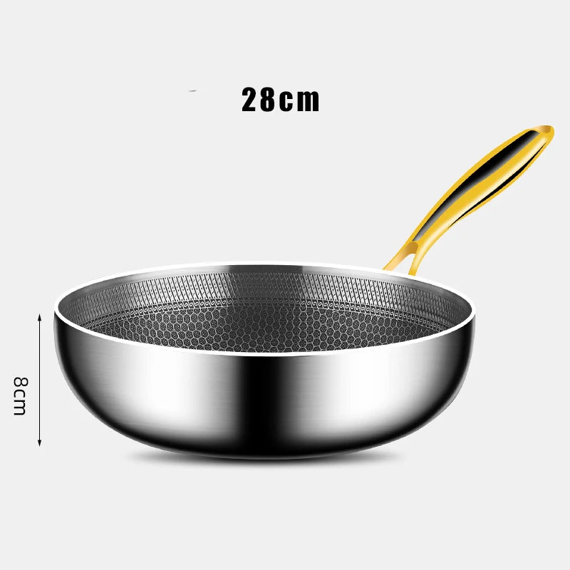 316 Stainless Steel Non-Stick Frying Pan Wok - Induction Gas Stove Cookware - ZOOMNSTORE