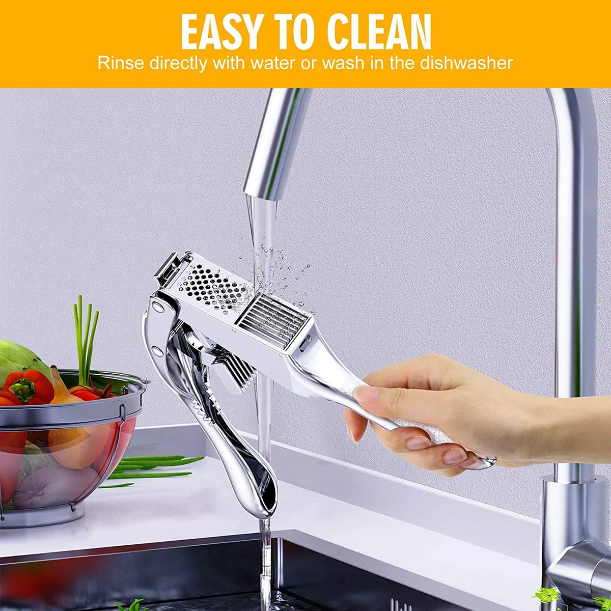 Stainless Steel Garlic Press - Dual Function Garlic Crusher Tool With Anti Slip Handle - ZOOMNSTORE