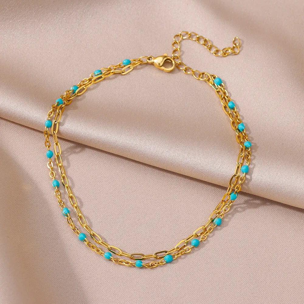 Stainless Steel Imitation Pearl Anklet - Gold Color Beach Accessories for Women - ZOOMNSTORE