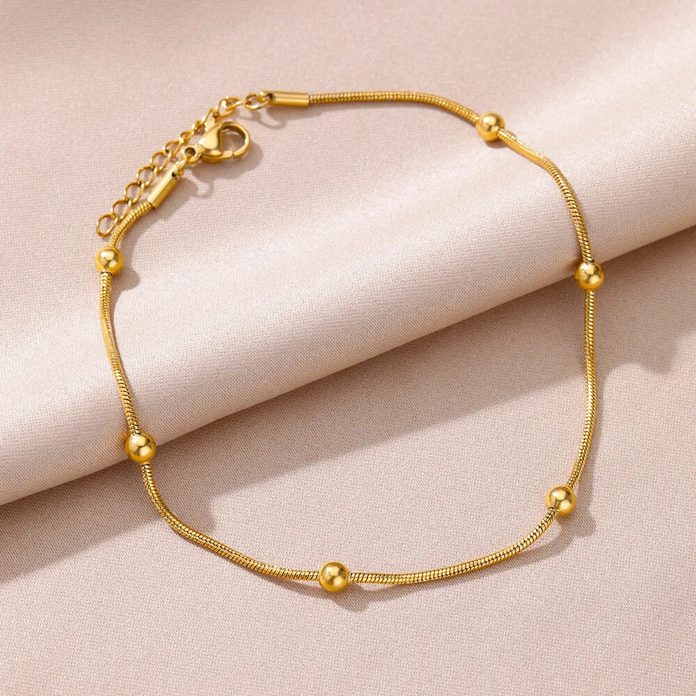 Stainless Steel Imitation Pearl Anklet - Gold Color Beach Accessories for Women - ZOOMNSTORE