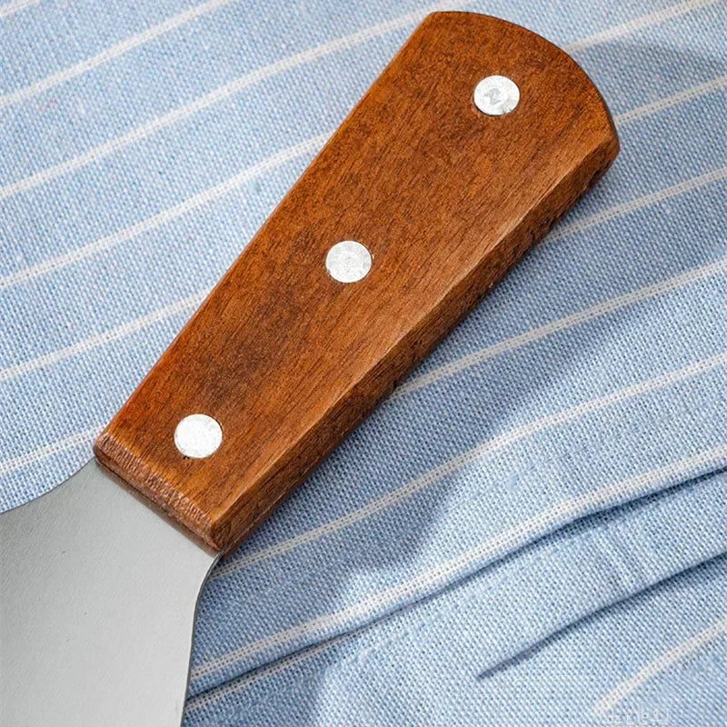 Stainless Steel Oblique Spatula with Wooden Handle - Versatile Kitchen Scraper for Steak Burger Pancake Pizza and Barbecue - ZOOMNSTORE