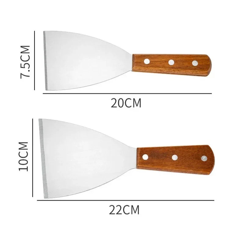 Stainless Steel Oblique Spatula with Wooden Handle - Versatile Kitchen Scraper for Steak Burger Pancake Pizza and Barbecue - ZOOMNSTORE