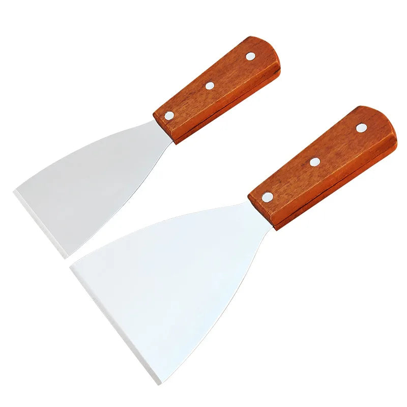 Stainless Steel Oblique Spatula with Wooden Handle - Versatile Kitchen Scraper for Steak Burger Pancake Pizza and Barbecue - ZOOMNSTORE