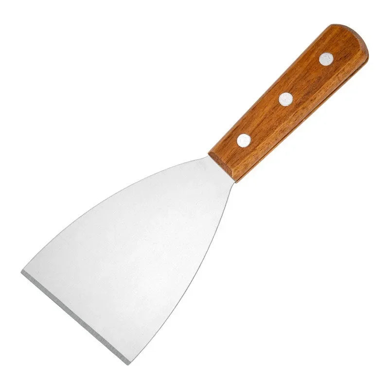 Stainless Steel Oblique Spatula with Wooden Handle - Versatile Kitchen Scraper for Steak Burger Pancake Pizza and Barbecue - ZOOMNSTORE