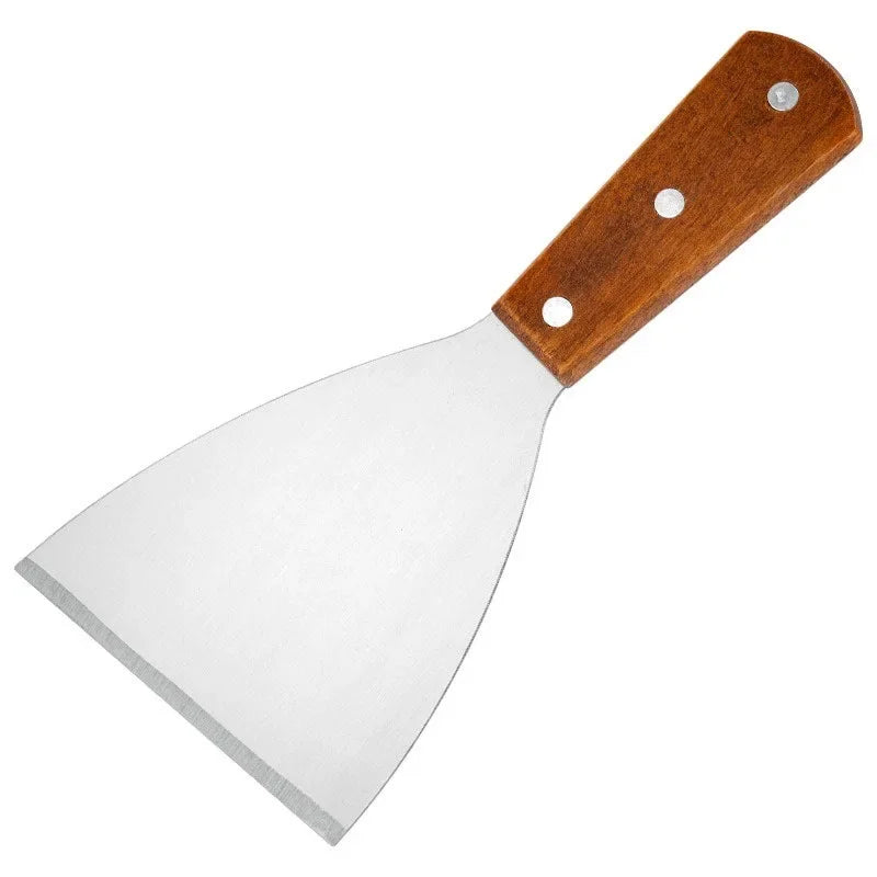 Stainless Steel Oblique Spatula with Wooden Handle - Versatile Kitchen Scraper for Steak Burger Pancake Pizza and Barbecue - ZOOMNSTORE