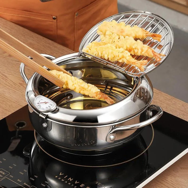 Stainless Steel Oil Fryer Thermometer with Cover - Small Oil Saving Pan for French Fries - ZOOMNSTORE