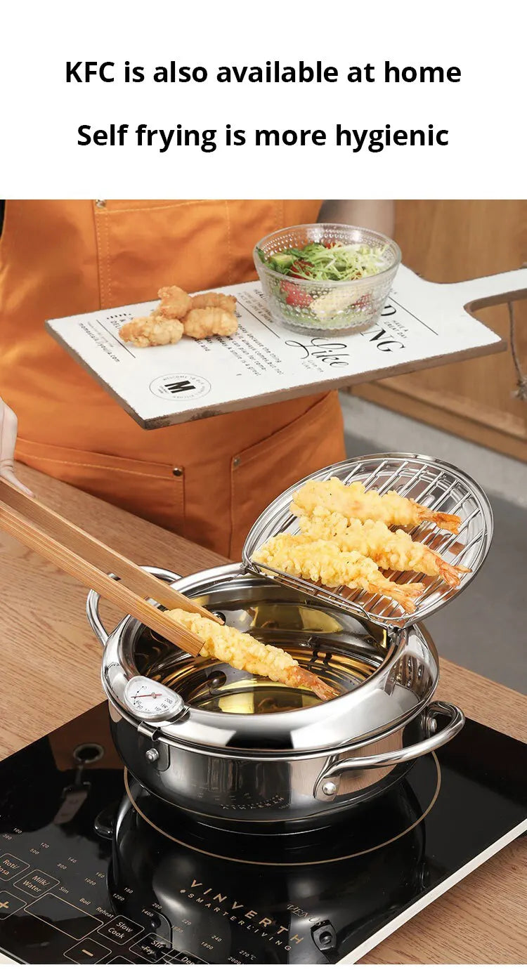 Stainless Steel Oil Fryer Thermometer with Cover - Small Oil Saving Pan for French Fries - ZOOMNSTORE