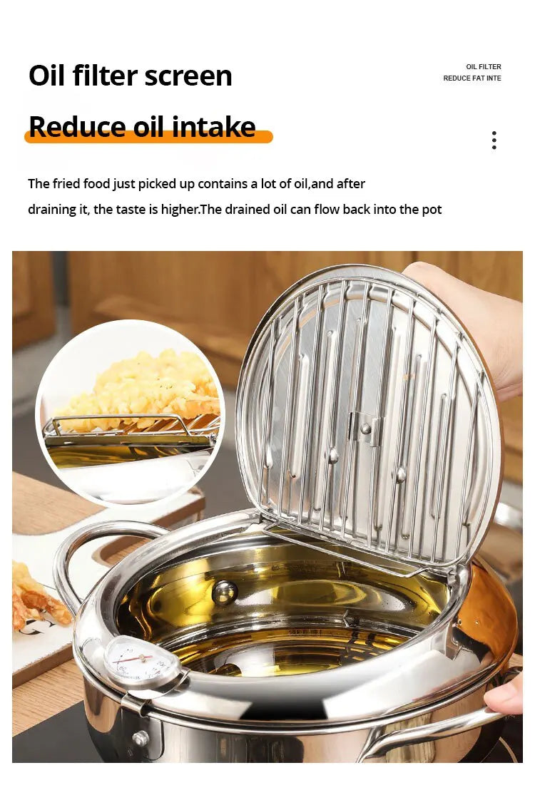 Stainless Steel Oil Fryer Thermometer with Cover - Small Oil Saving Pan for French Fries - ZOOMNSTORE