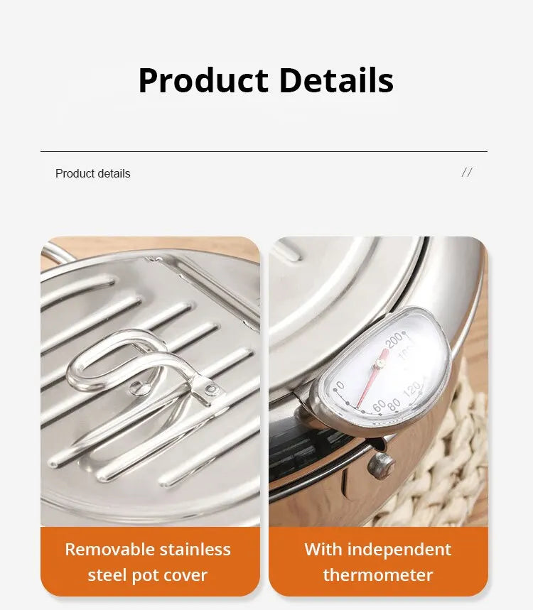 Stainless Steel Oil Fryer Thermometer with Cover - Small Oil Saving Pan for French Fries - ZOOMNSTORE