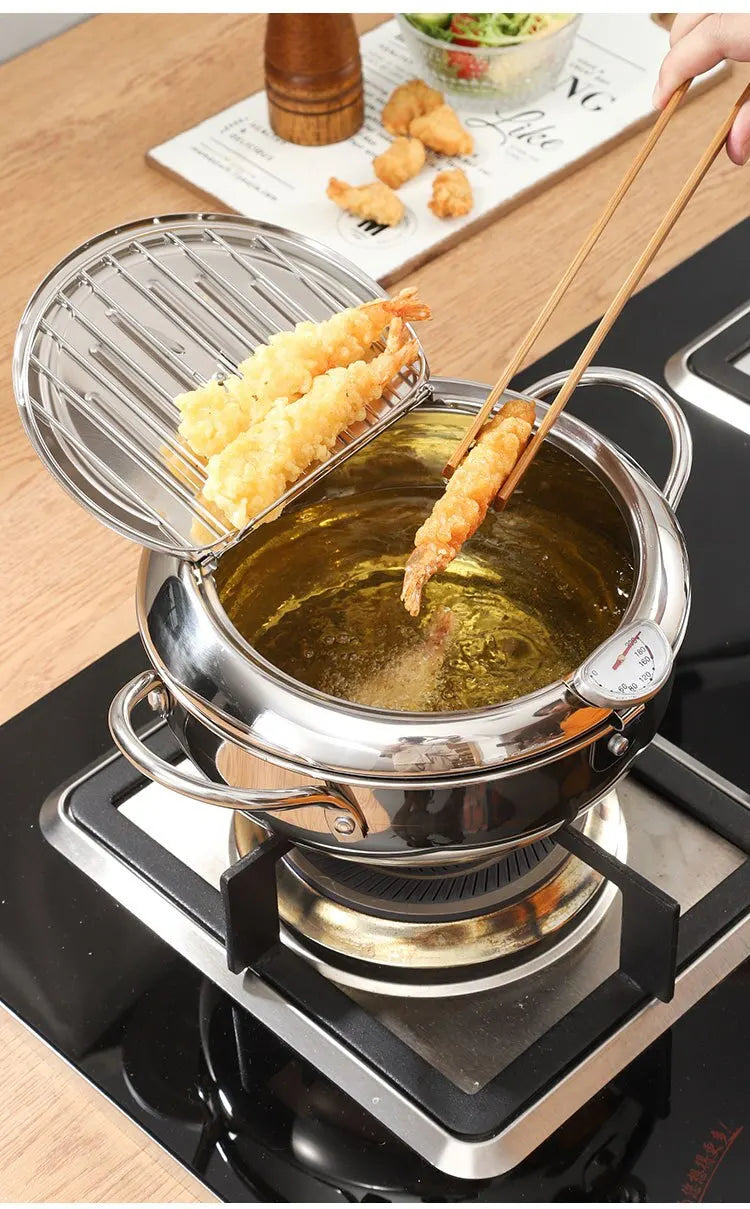Stainless Steel Oil Fryer Thermometer with Cover - Small Oil Saving Pan for French Fries - ZOOMNSTORE
