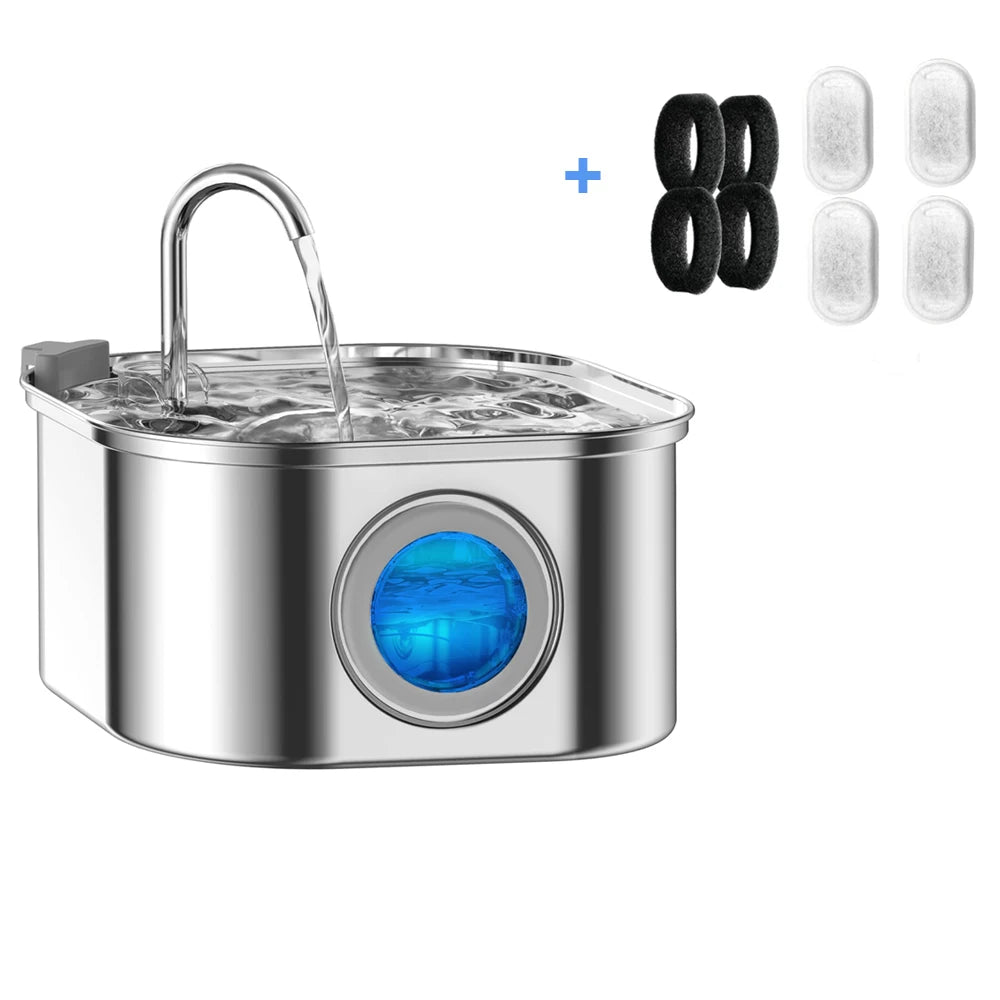 Stainless Steel Pet Water Fountain - 32L Auto Feeder with Visual Window - ZOOMNSTORE