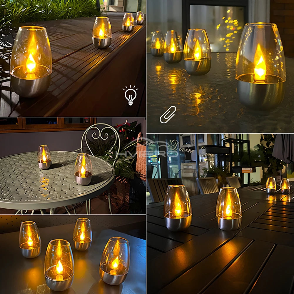 Stainless Steel Solar LED Candle - Outdoor Decorative Night Light for Courtyard Halloween - ZOOMNSTORE