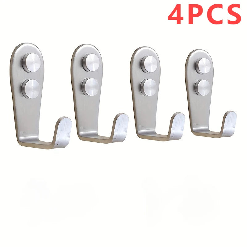 Heavy Duty Stainless Steel Wall Hooks - Waterproof Double Hole Sticky Hooks for Bathroom Towel Key Coat Bag - ZOOMNSTORE