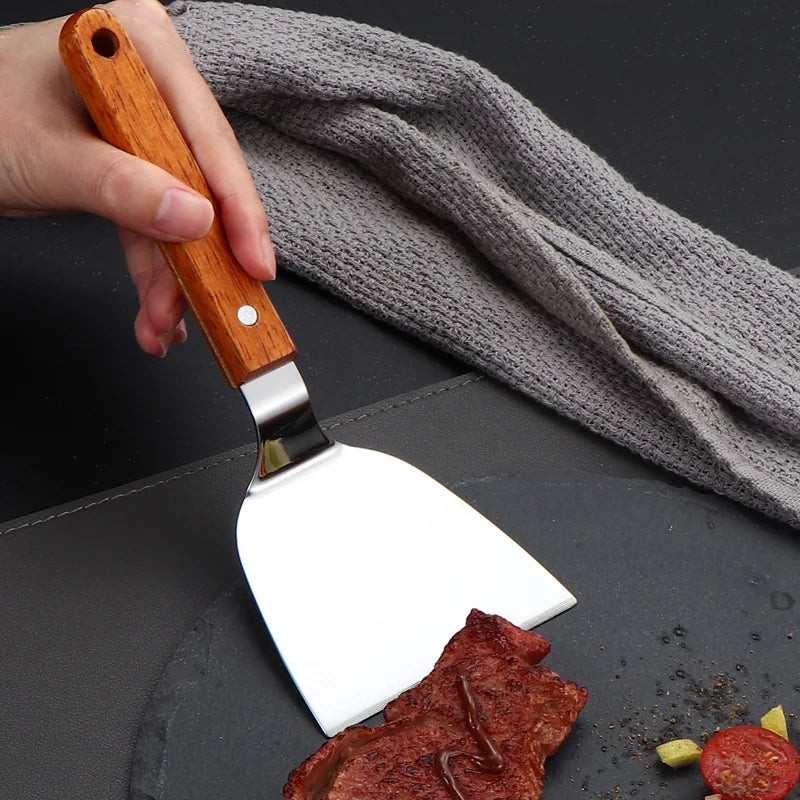 Stainless Steel Wooden Handle Spatula - Cooking BBQ Teppanyaki Tool - ZOOMNSTORE