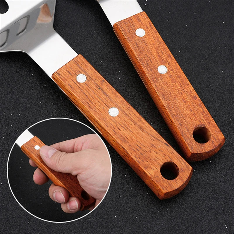 Stainless Steel Wooden Handle Spatula - Cooking BBQ Teppanyaki Tool - ZOOMNSTORE