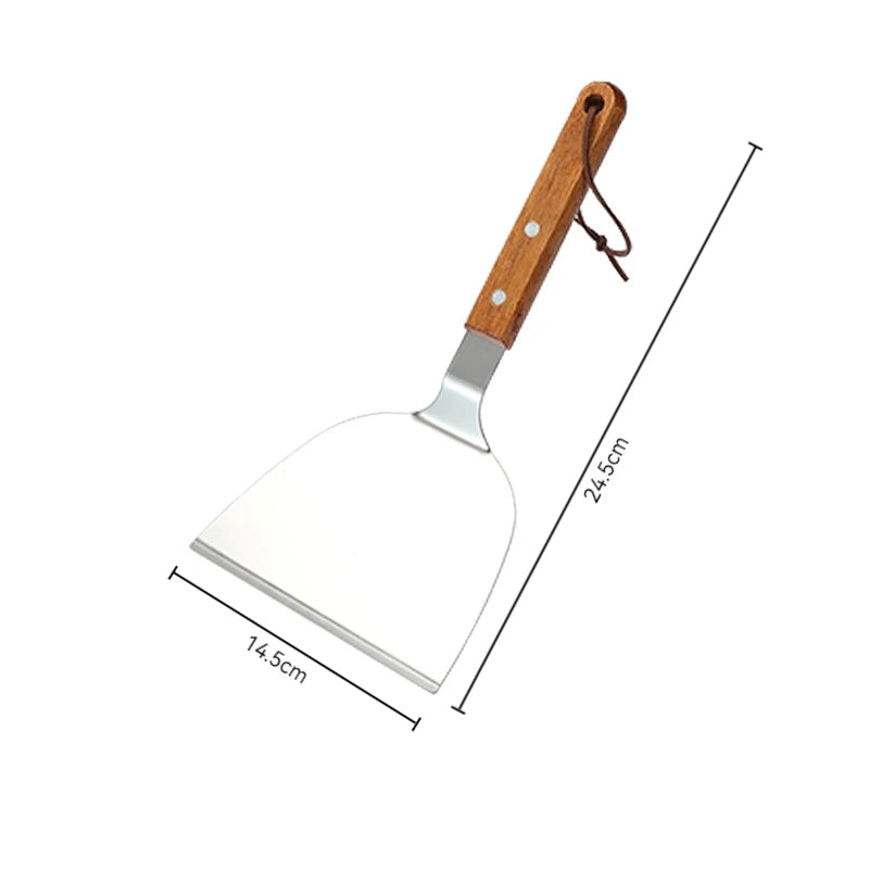 Stainless Steel Wooden Handle Spatula - Cooking BBQ Teppanyaki Tool - ZOOMNSTORE