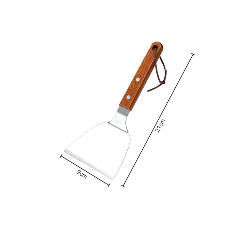 Stainless Steel Wooden Handle Spatula - Cooking BBQ Teppanyaki Tool - ZOOMNSTORE
