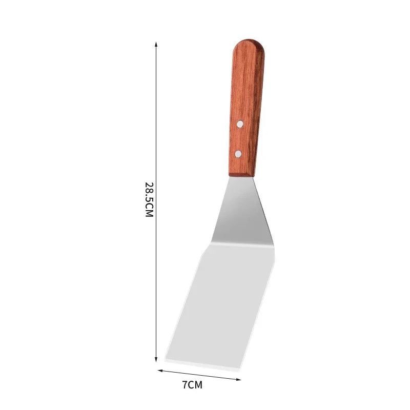 Stainless Steel Wooden Handle Spatula - Cooking BBQ Teppanyaki Tool - ZOOMNSTORE